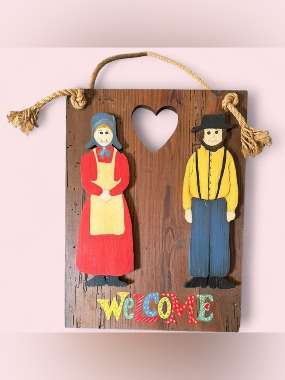 Antique Wooden Welcome Sign Couple